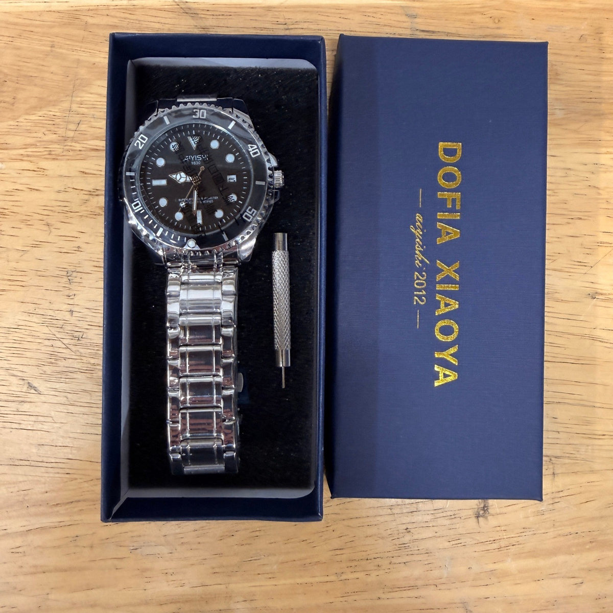 Dofia Xiaoya Aiyishi 1630 Men's Silver Stainless Steel Quartz Watch Black Dial G