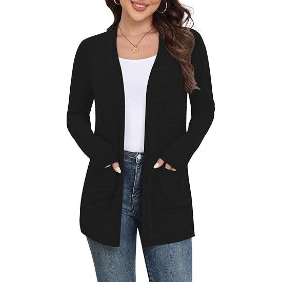 Yincro Women's L Black Lightweight Cardigan Long Sleeve Open Front Casual Sweate