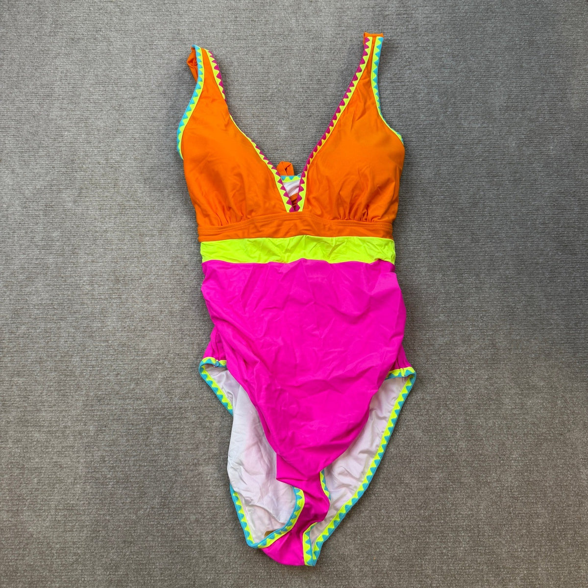 MSRP $49 B2prity Women's XL Orange/Pink One Piece Swimsuit Tummy Control Tie