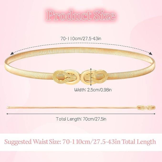 TIESOME Womens Elastic Skinny Waist Belt Gold Thin Elastic Chain Belt