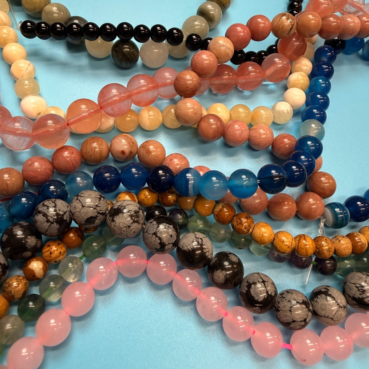Set of 10 Natural Gemstone Round Beads Strands 15" Sizes 6,8,10 mm 14oz №B11