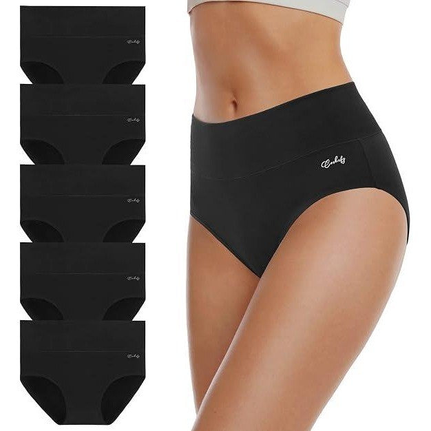 MSRP $26 coskefy 5 Pack Women's L Black High Waisted Cotton Underwear Soft Bre