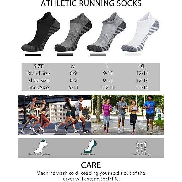 Set of 6 Airacker L 9-12 Black Ankle Athletic Running Socks Cushioned Breathable