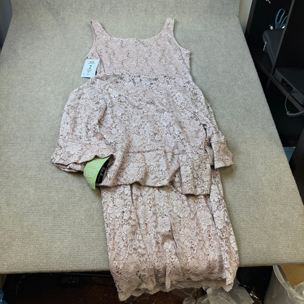 MSRP $130 R&M Richards Womens 18 Blush Midi Lace Two Piece Jacket Dress