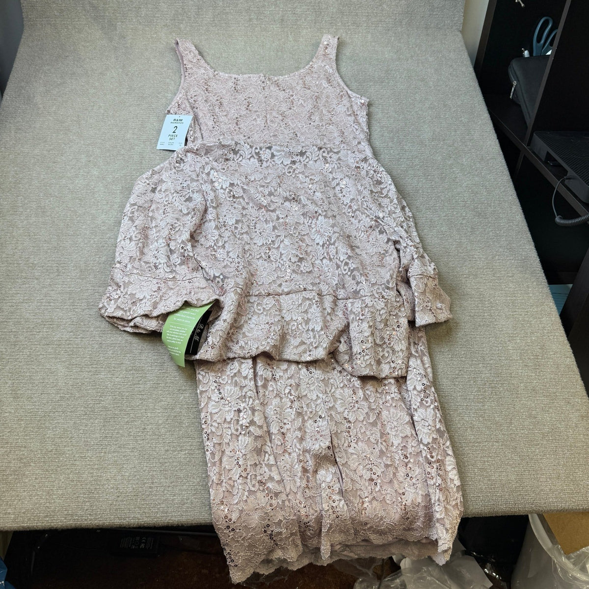 MSRP $130 R&M Richards Womens 18 Blush Midi Lace Two Piece Jacket Dress