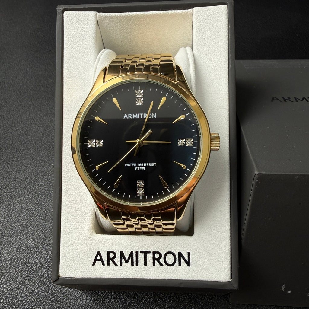 Armitron 20/5522GP Men's Crystal Accented Gold Tone Bracelet Watch New Battery