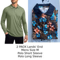 2 Pack Lands' End Mens M Polo Simple Olive LS & Deep Sea Navy Tropic Palm SS