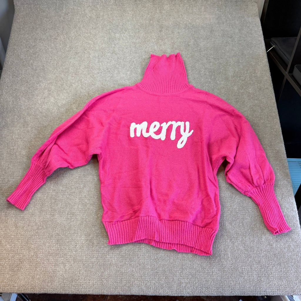 Women's M Merry Rosy Pink Sweater Turtleneck Long Sleeve Knitted Pullover