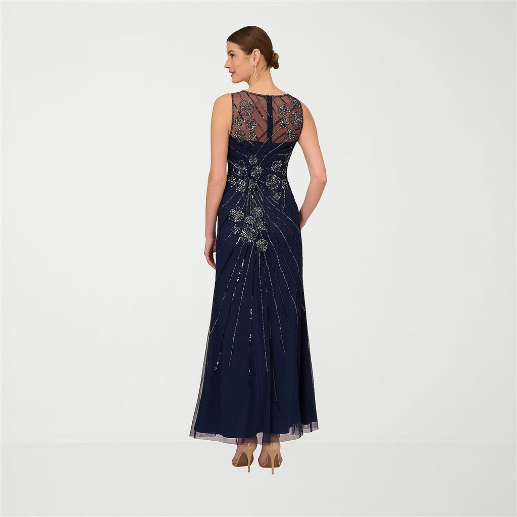 NWT Papell Boutique Womens US 10, 16 Light Navy Sleeveless Evening Gown Crew