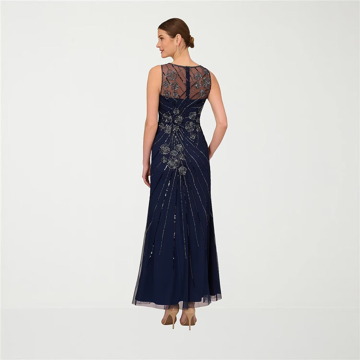 NWT Papell Boutique Womens US 10, 16 Light Navy Sleeveless Evening Gown Crew