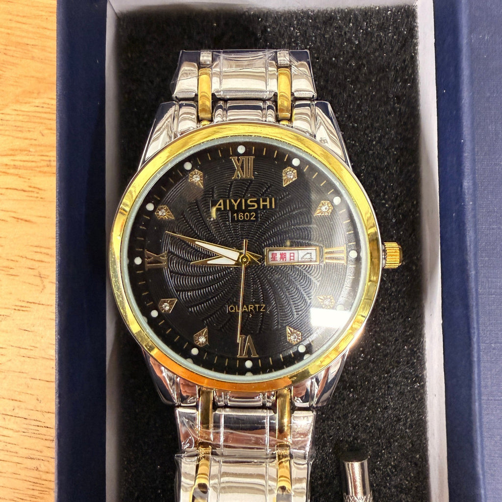Dofia Xiaoya Aiyishi 1602 Men's Two Tone Stainless Steel Black Dial Gift Box w/