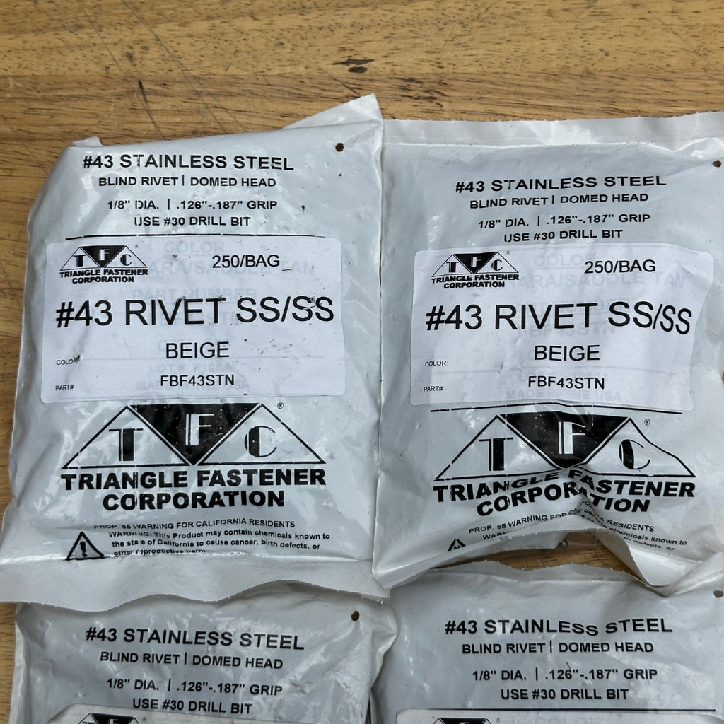 4 Pack of 250 Triangle Fastener #43 FBF43STN Beige Blind Rivet 1/8" Dia .126"