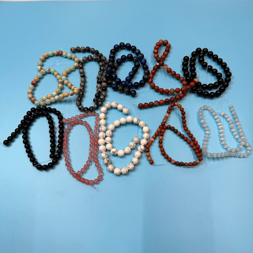 Set of 10 Natural Gemstone Round Beads Strands 15" Sizes 6,8,10 mm 14oz №B19