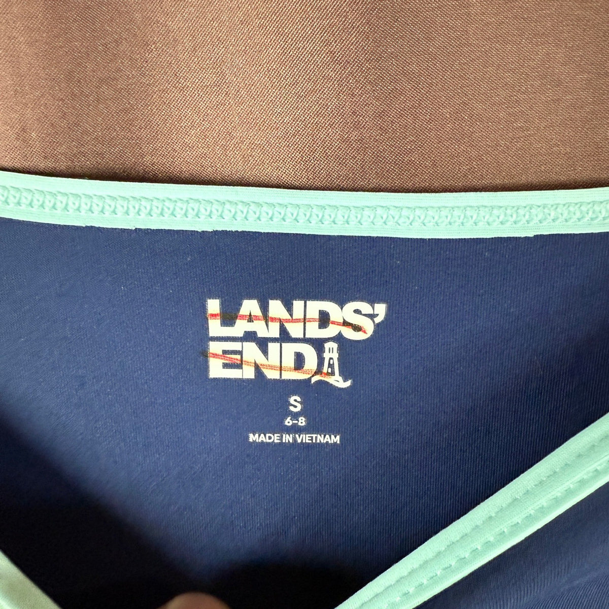 Lands' End Women's S Long Sleeve UPF 50 Rash Guard Crew Neck Yellow/Navy/Pink
