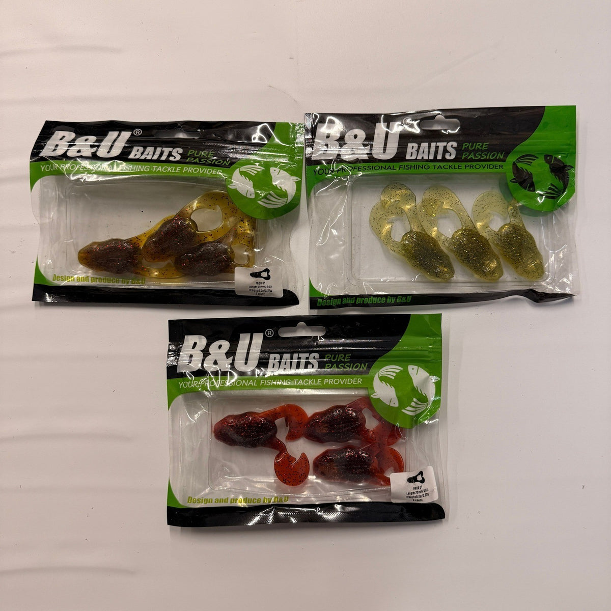 Set of 3 (3 pcs Each) B&U Baits Floating Soft Fishing Lure 2.9" Frog Baits Trou