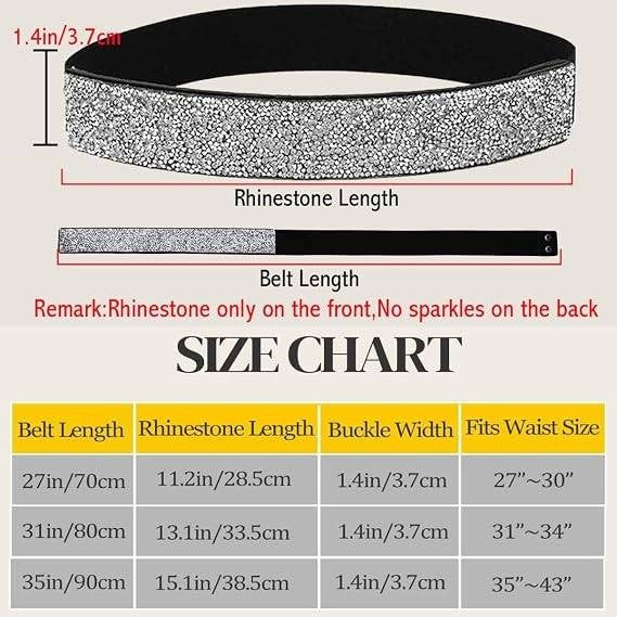 MSRP $21 Bounzhi Women's L (35"-43") Silver Belt Rhinestone Stretch Dresses Belt