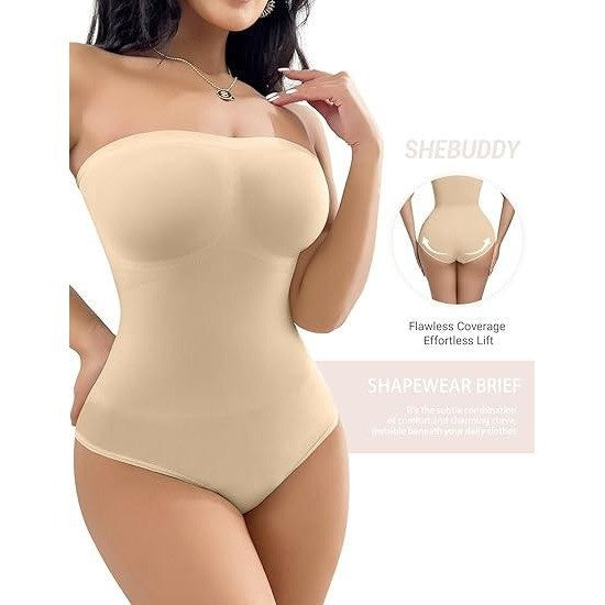 MSRP $26 SheBuddy Women's M Nude Strapless Shapewear Bodysuit Tummy Contr