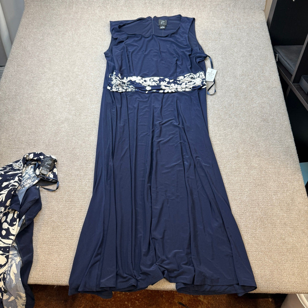 MSRP $130 Jessica Howard Womens 18 Navy Multi Midi Floral Jacket Dress