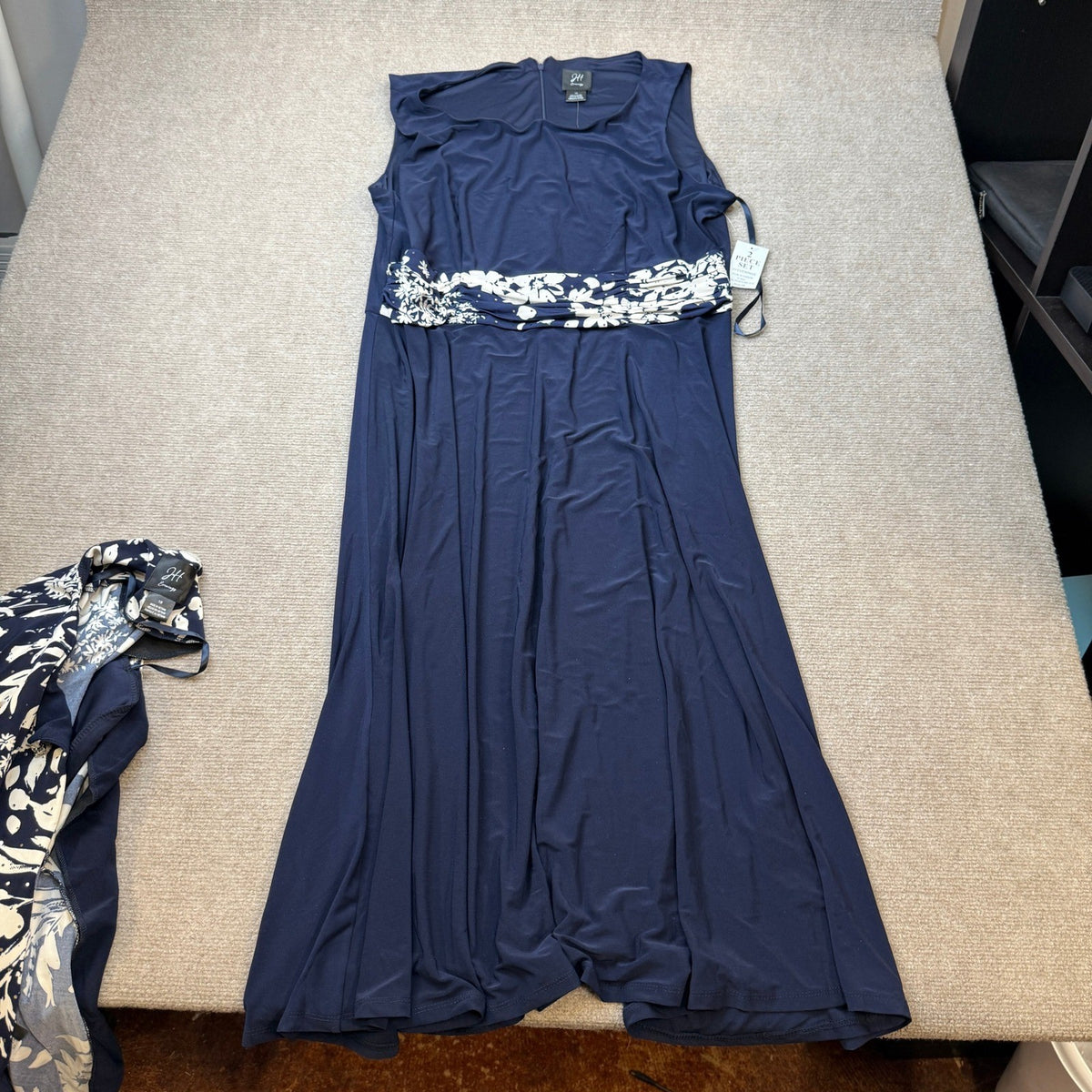 MSRP $130 Jessica Howard Womens 18 Navy Multi Midi Floral Jacket Dress