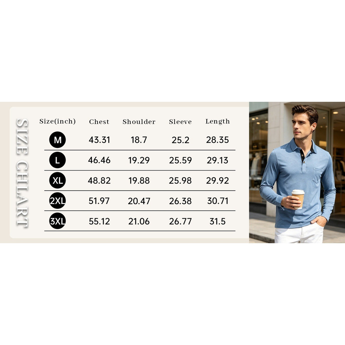 MSRP $36 Envmb Men's L Casual Long Sleeve Polo Shirt Button Collared Golf Shirt