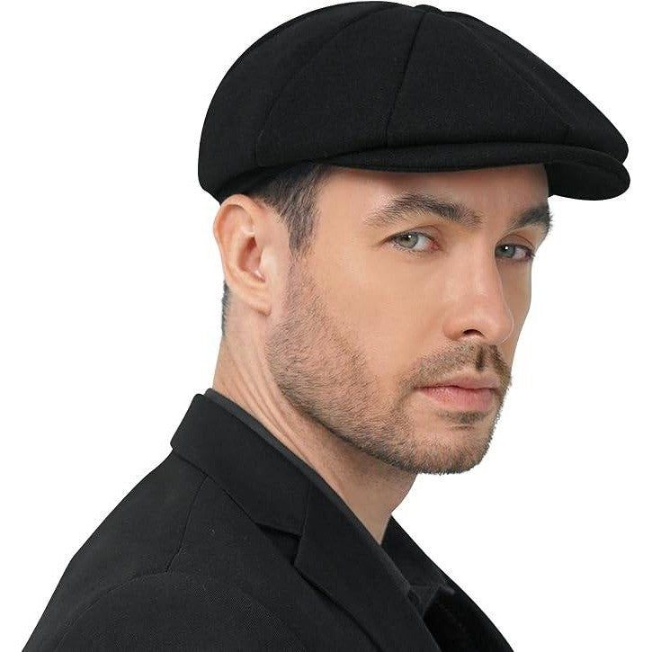MSRP $32 POUDAY Men's XL Black Wool Blend Newsboy Cap Irish Cap Newsies Cabbie