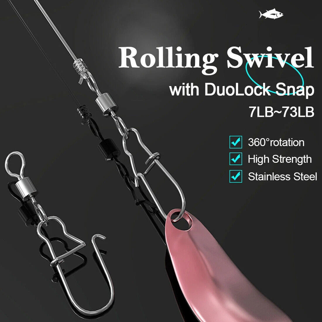 Pack of 250 Fishing Connector Rolling Swivels Barrel Bearing with Snap Fit
