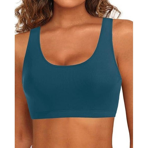 MSRP $26 Tempt Me Women's XXL Blue Green Sports Bra Bikini Top Only Push Up Scoo