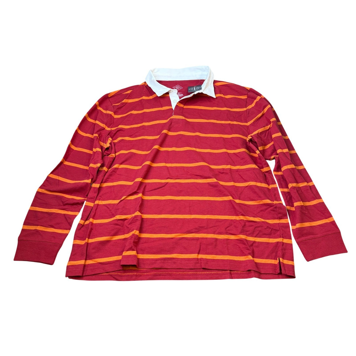 MSRP $38 St. John's Bay Mens XL Red Orange Stripe Rugby Shirt Long Sleeve Polo