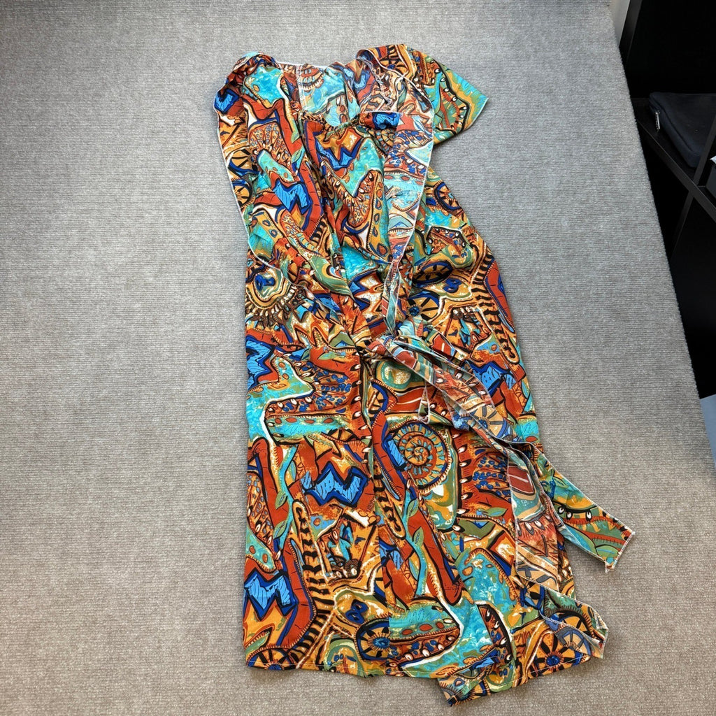 SHEIN Women's M Floral Print Vacation Halter Neck Tie Waist Split Dress Maxi Ou