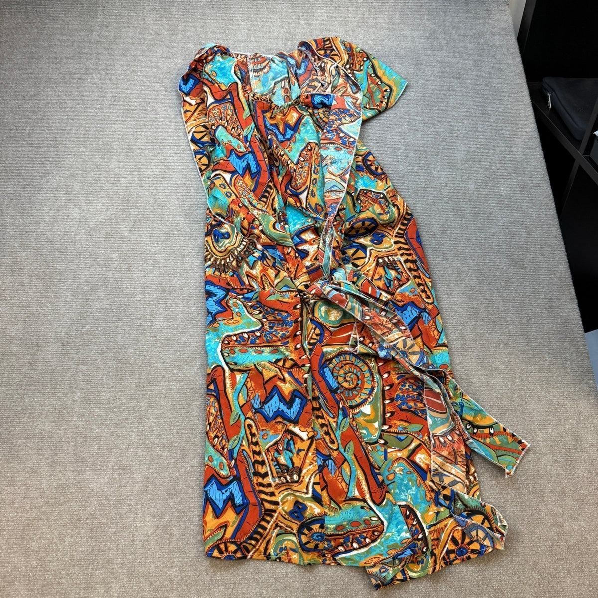SHEIN Women's M Floral Print Vacation Halter Neck Tie Waist Split Dress Maxi Ou