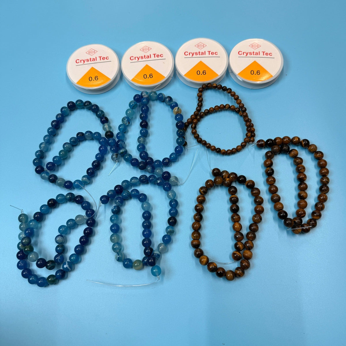 Set of 7 Natural Gemstone Round Beads Strands 15" Sizes 6,8,10 mm №B51