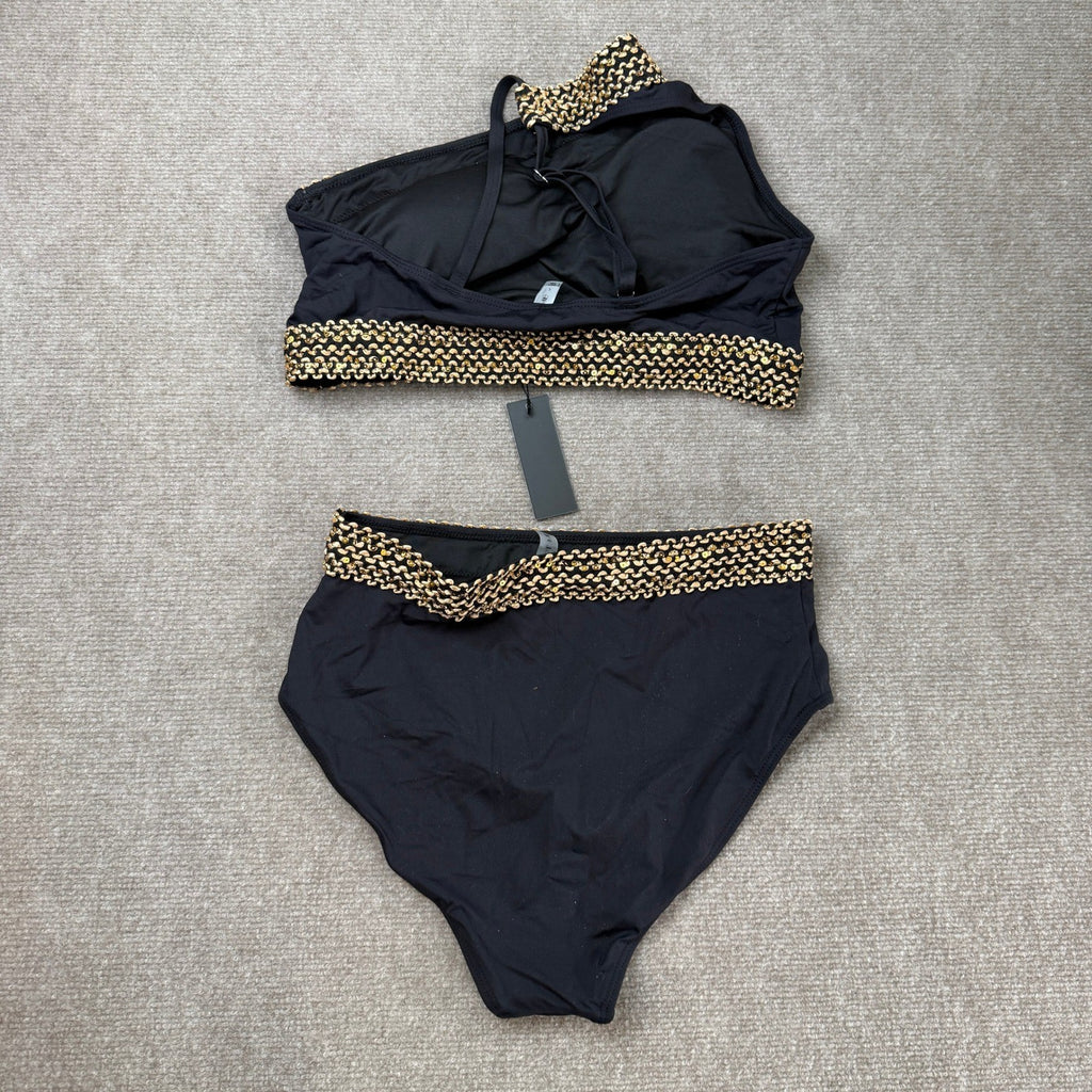 MSRP $36 Tempt Me Womens L Black Two Piece High Waist Bikini Set Swimsuit One