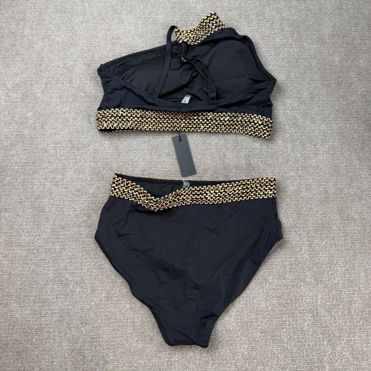 MSRP $36 Tempt Me Womens L Black Two Piece High Waist Bikini Set Swimsuit One