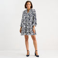 MSRP $69 Be by CHETTA B Womens XL Navy White Shift Dress V Neck Long Sleeve