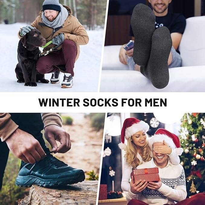 MSRP $22 Set of 5 Pairs SIMIYA Men's US 7-13 Grey Merino Wool Socks, Thick Wint