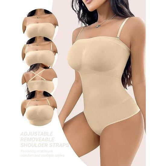 MSRP $26 SheBuddy Women's M Nude Strapless Shapewear Bodysuit Tummy Contr