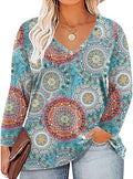 ROSRISS Womens Plus Size 14W-28W Top Long Sleeve Tee V-Neck Tunic Blouse T-Shirt