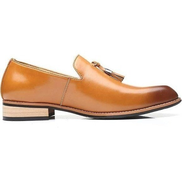 Santimon Men's US 7 Tan Classic Plain Tassel Loafers Casual Slip On Shoes