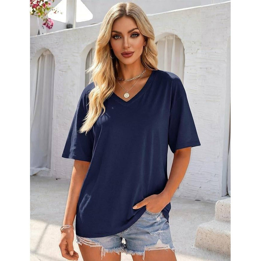 MSRP $19 YUCOLEN Women's M Oversized T-Shirt Soft Short Sleeve V Neck Basic Tee