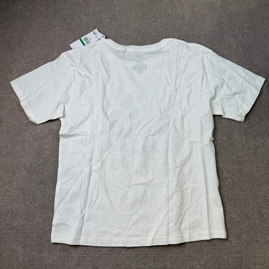 MSRP $22 Roxy Girls L 12-14 Egret Sun-Kissed Short Sleeve Oversized Fit Logo Tee