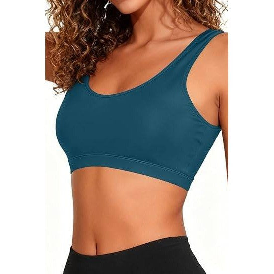 MSRP $26 Tempt Me Women's XXL Blue Green Sports Bra Bikini Top Only Push Up Scoo