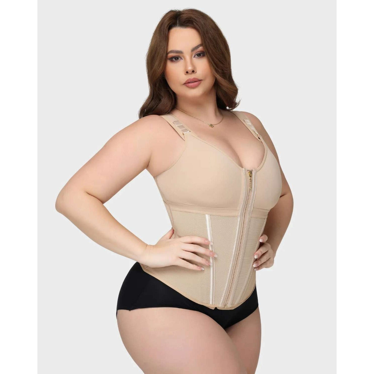 Women's Tan L Core Lift Zipper Tank Top Body Shaper Tummy Control Shapewear