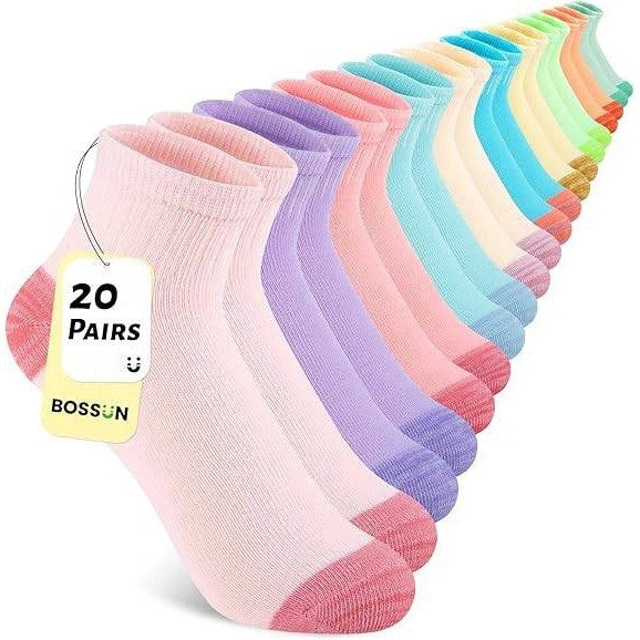 Set of 20 BOSSUN Multicolor 7-10Y Girls Ankle Socks Comfortable Breathable for