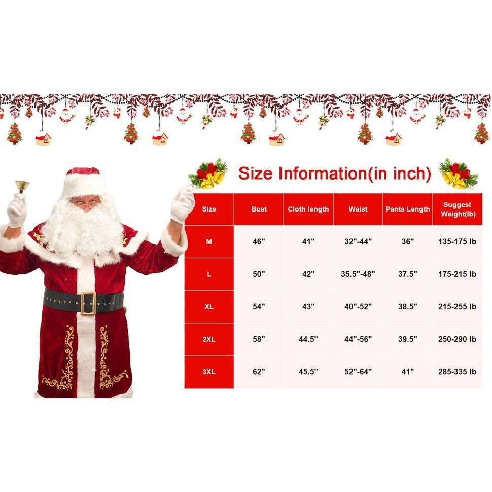 ABALAGU Men's 2XL Deluxe Santa Claus Suit 12 PCS Christmas Adult Costume