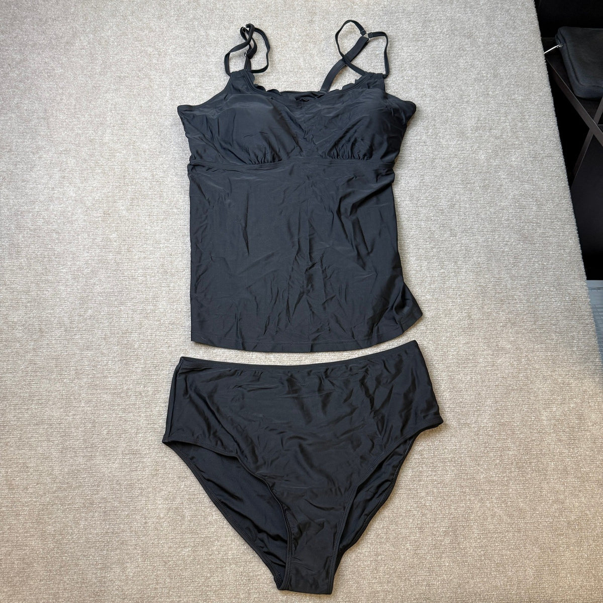 MSRP $42 Aleumdr Women's 2XL Black Tankini Bathing Suit Scallop 2 Piece Tummy