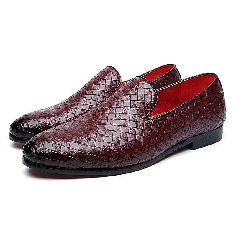 Santimon Men's US 8.5 Red Woven Smoking Loafers Lightweight Walking Shoes