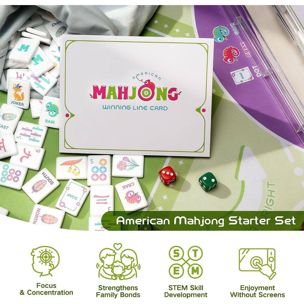 Virora Mahjong Mini Mahjong Set for Kids & Beginners, Green Portable Travel Mah