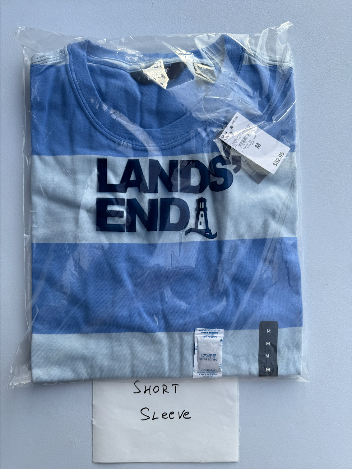 Lands' End Men's Super-T T-Shirt Sz M Short Sleeve Striped Chicory Blue/Blue Bro