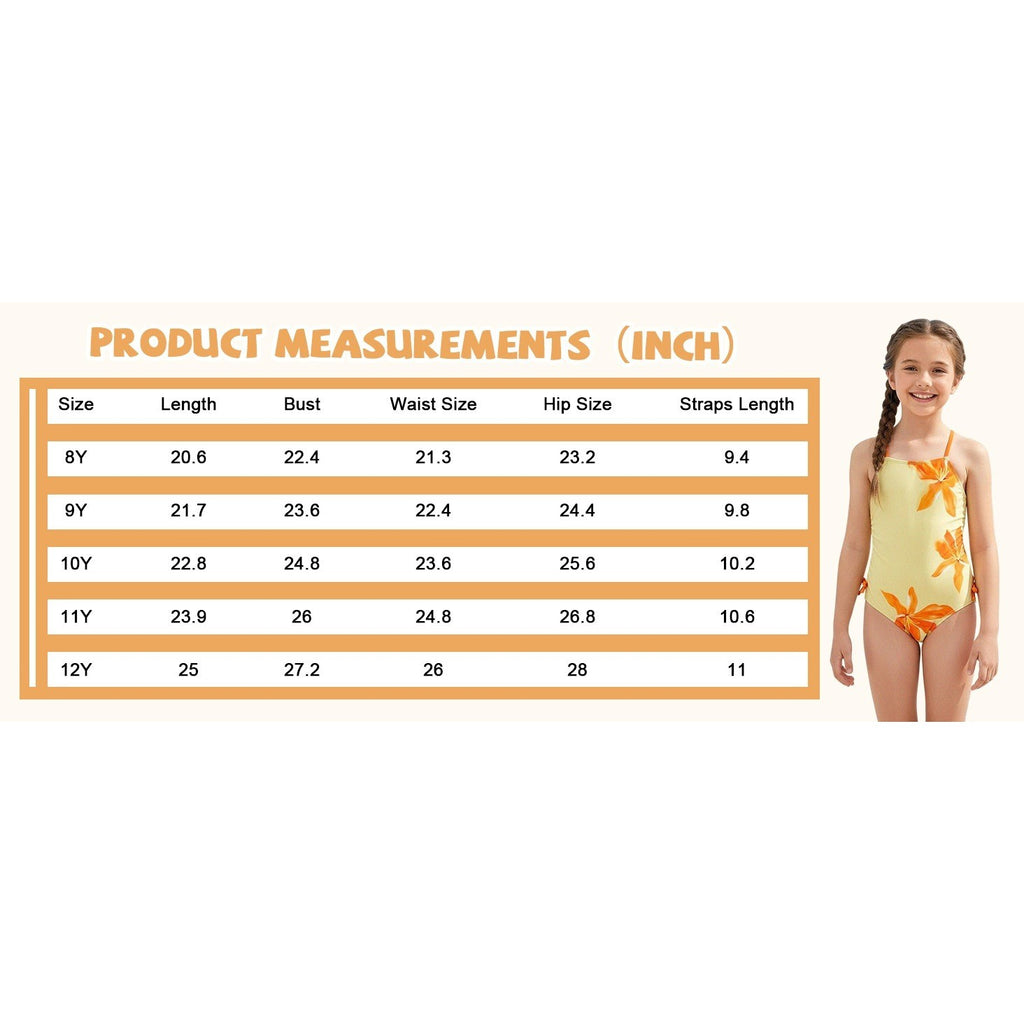 MSRP $35 Floerns Girl's 11 Years One Piece Swimsuit Flower Bow Side Ruched Beac