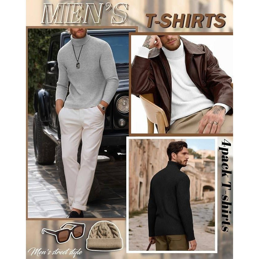 MSRP $76 August Alley 4 Pack Men's L Ribbed Turtleneck Long Sleeve Shirts Cotton